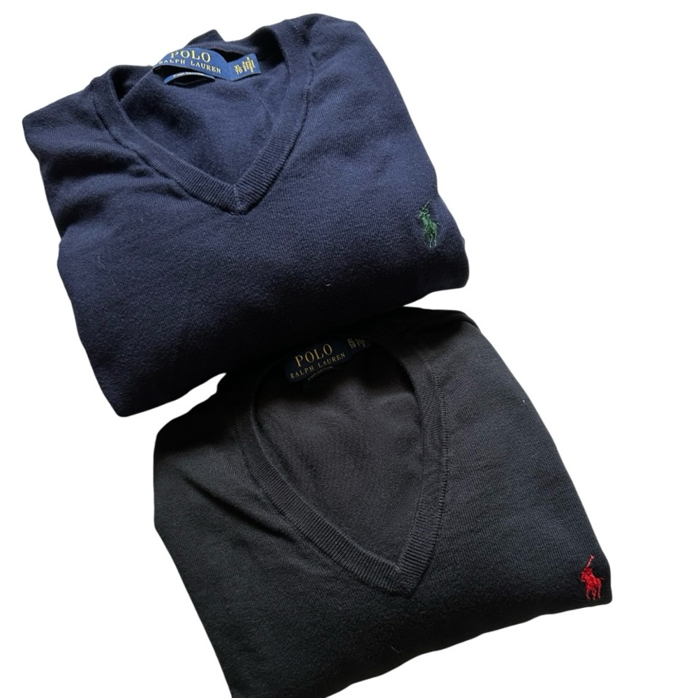 Polo by Ralph Lauren V-Neck Sweater Blue and Black